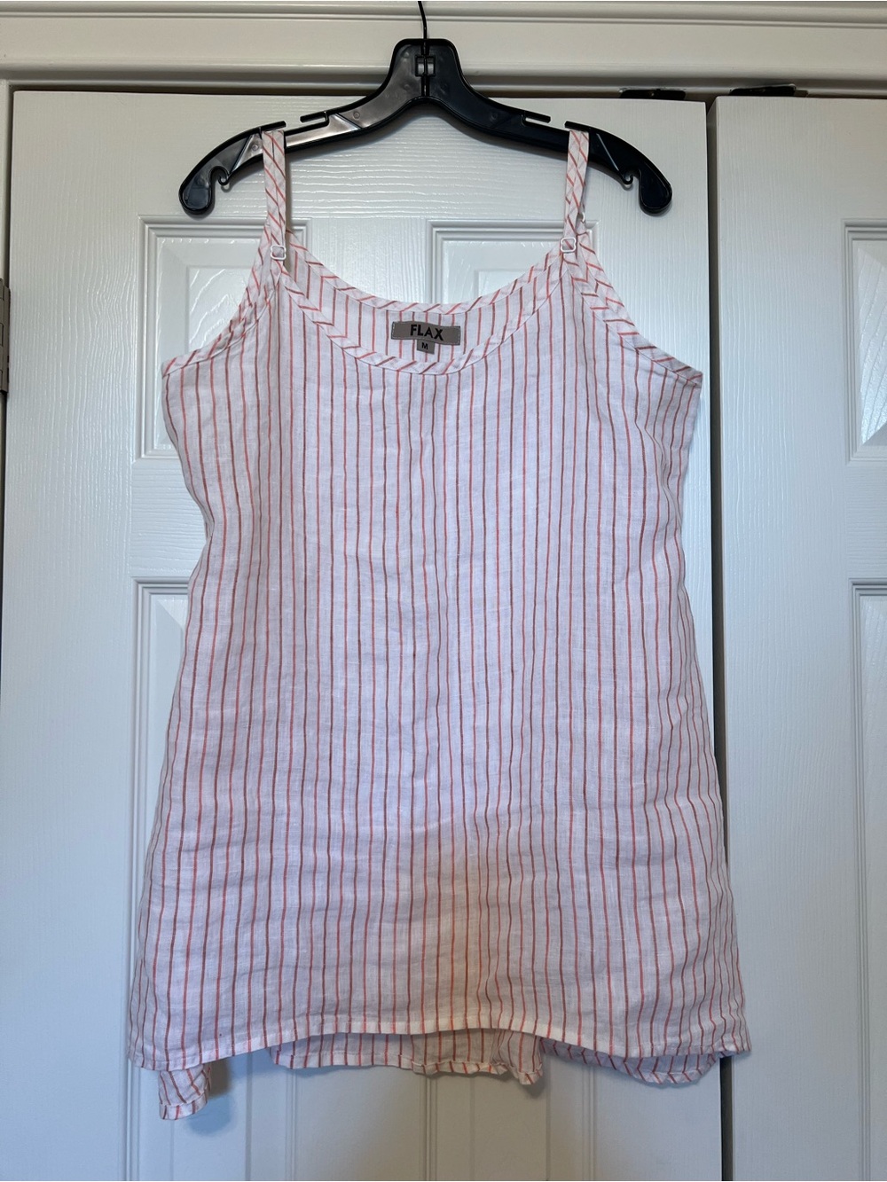 Flax White Tank Top with Coral and Orange Stripes 100% Linen size M
